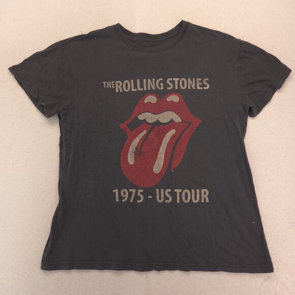 The Rolling Stones 1975 US Tour Band Crew Neck T Shirt Mens Size L Black - Picture 2 of 9